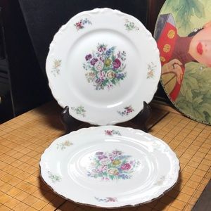 2 Crown Bavaria Germany 6 1/8”D Plates Mixed Floral Bread Side Pink Purple Blue